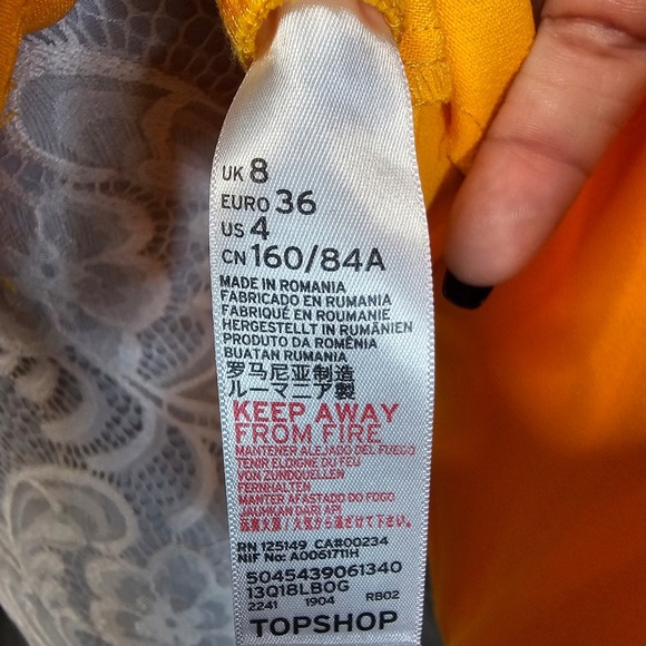 Topshop Yellow Cropped Bubble Sleeve zipper back top Size US 4 - Picture 4 of 5